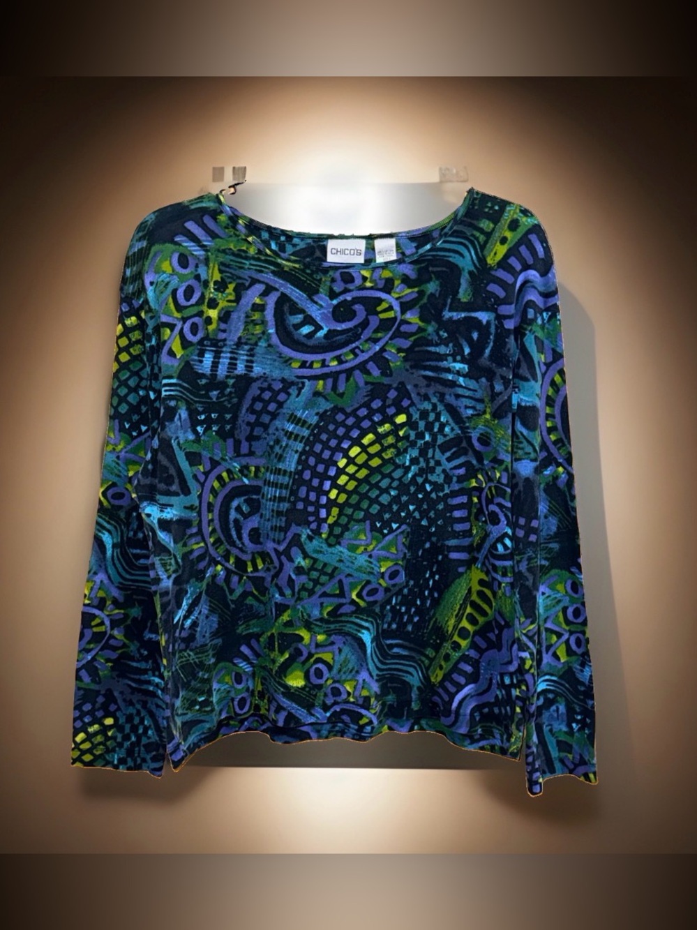 Chico's Blue & Green Abstract Print Long Sleeve Top-3/XL-EC